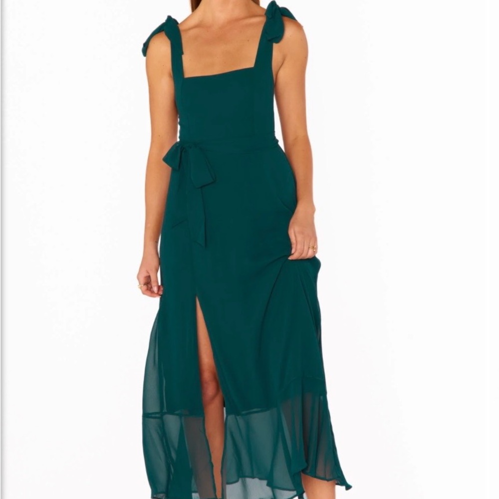 Show Me Your MuMu Teal Tie-Shoulder Midi Dress